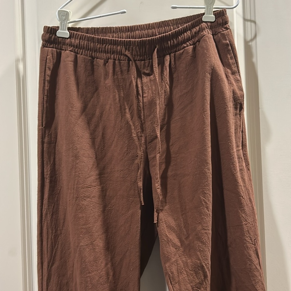 NWOT Yaohuole linen blend drawstring elasticWaist pants crisscross detail size S